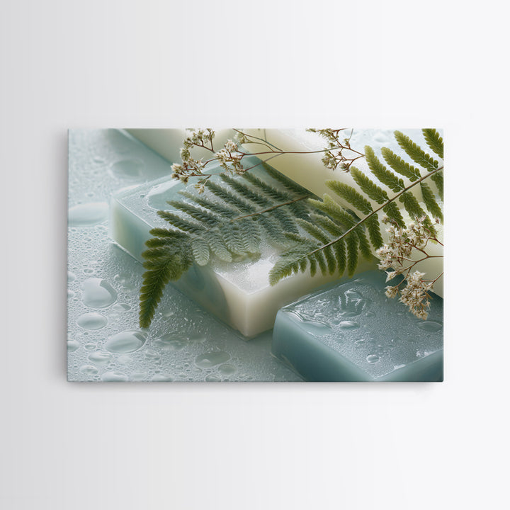 Green Fern Frond Closeup Framed Canvas Print, Bathroom Art, Home Decor, Bathroom Decor, Fine Art, Spa, Canvas Wall Art, BAT-3x2-14