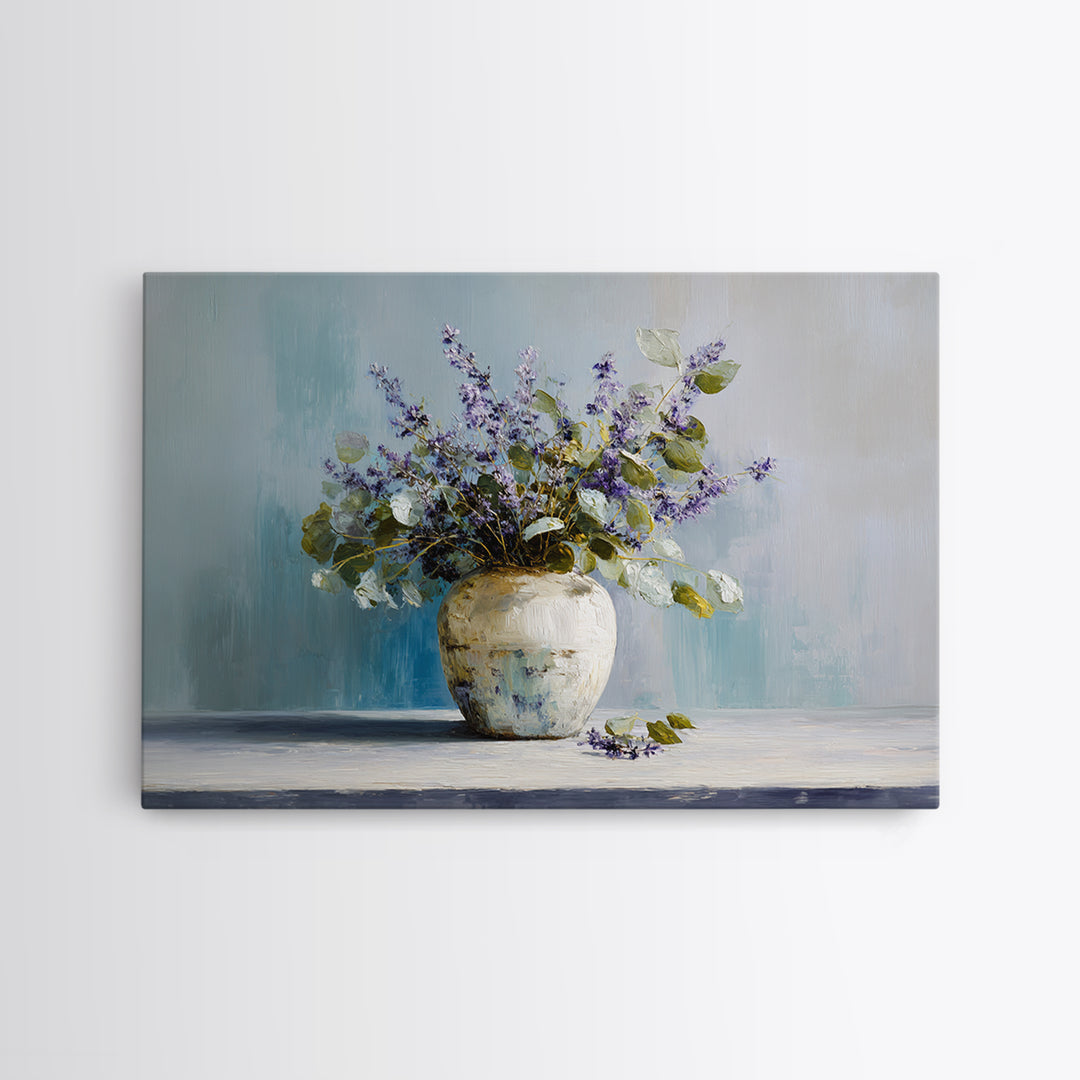 Lavender Sprigs in a Ceramic Vase Canvas Print, Bathroom Art, Printable, Bathroom Decor, Watercolor Art, Spa, Bathroom Prints, BAT-3x2-16