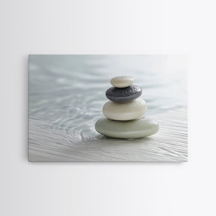 Monochrome Pebble Stack Canvas Print, Bathroom Art, Bathroom Wall Art, Bathroom Decor, Fine Art, Spa, Retro Wall Art, BAT-3x2-17