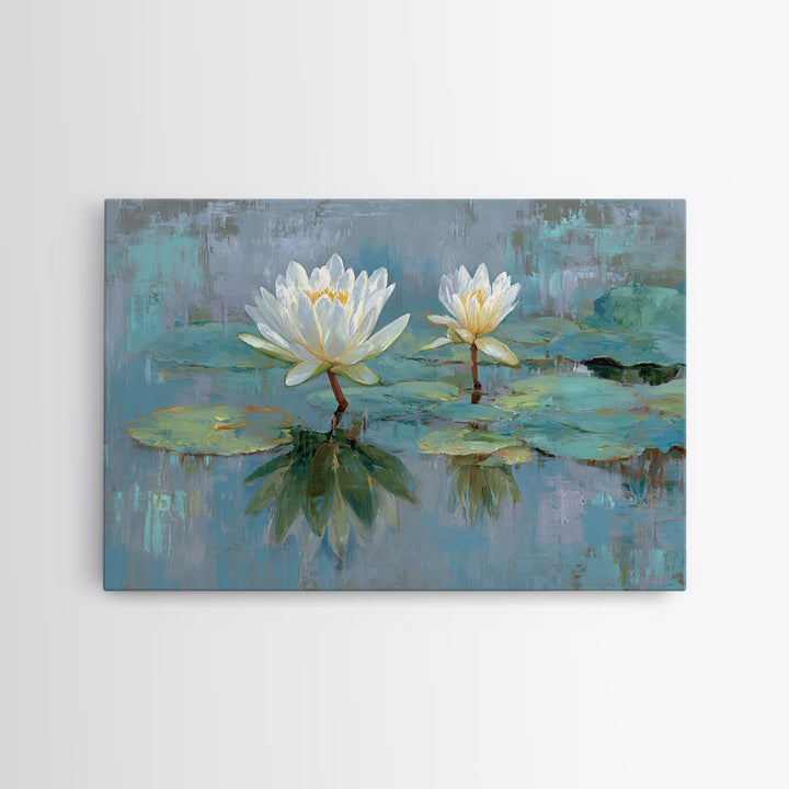 Lotus Flower Floating on Calm Water Framed Canvas Print, Bathroom Art, Digital Wall Art, Bathroom Decor, Fine Art, Spa, BAT-3x2-24