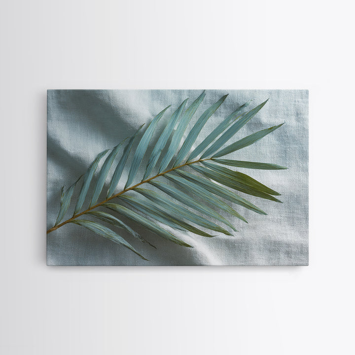 Simple Palm Frond on Off White Linen Canvas Print, Bathroom Art, Poster, Bathroom Decor, Abstract Art, Spa, Digital Print, BAT-3x2-3