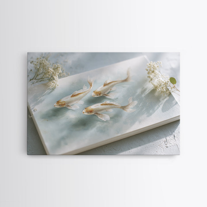 Minimal Koi Fish Swimming Through Clear Water Framed Canvas Print, Bathroom Art, Bathroom Wall Art, Bathroom Decor, Spa, BAT-3x2-36