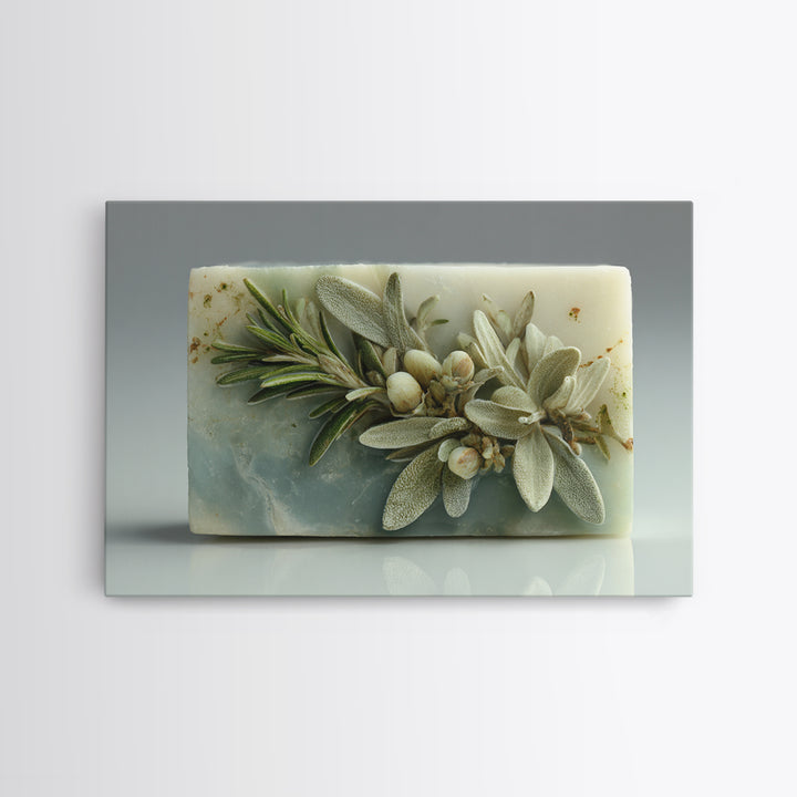 Botanical Bath Herb Arrangement Framed Canvas Print, Bathroom Art, Dopamine Decor, Bathroom Decor, Fine Art, Spa, Halloween Art, BAT-3x2-45