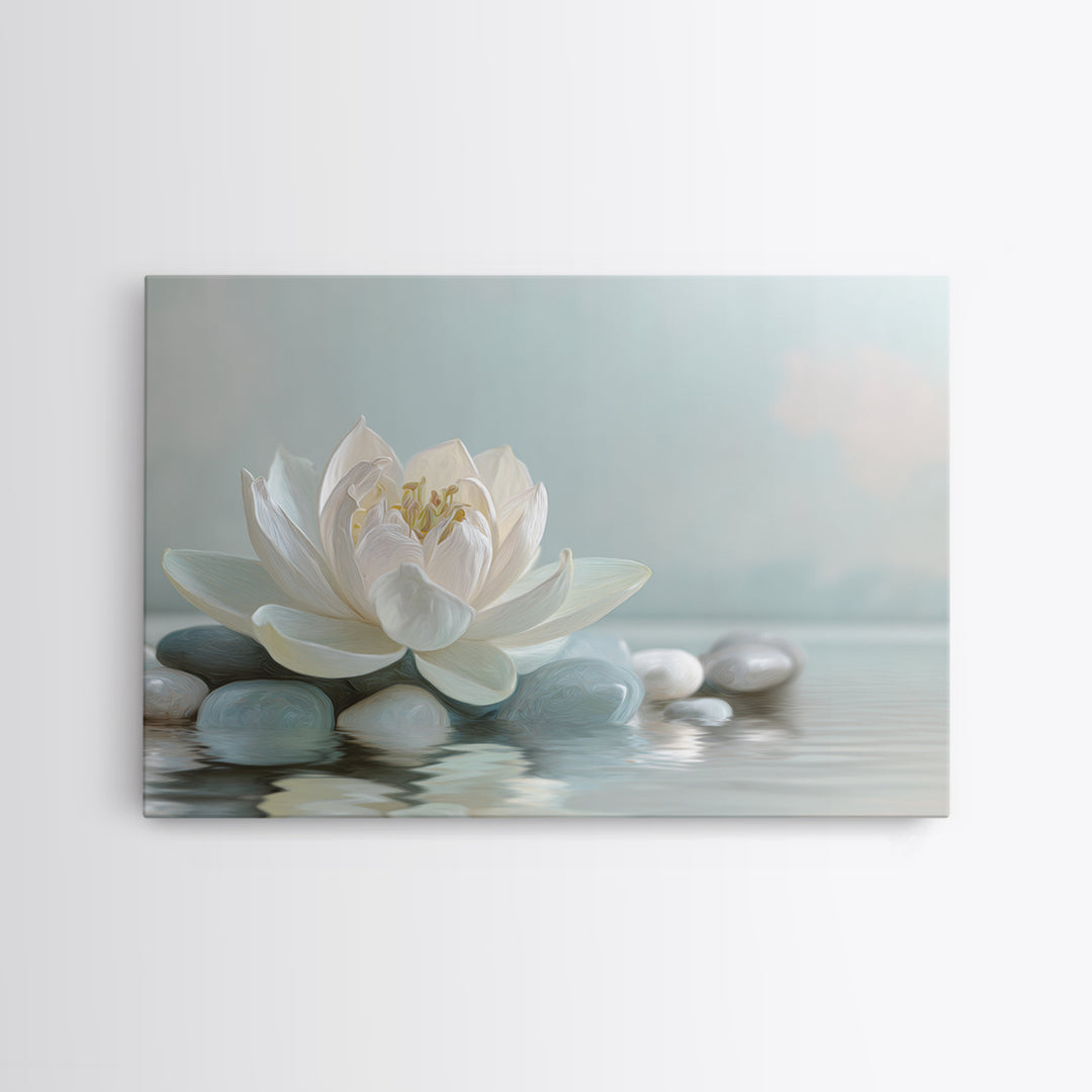 Lotus Flower Floating on Calm Water Canvas Print, Bathroom Art, Framed Wall Art, Bathroom Decor, Spa, Bathroom Art Decor, BAT-3x2-48