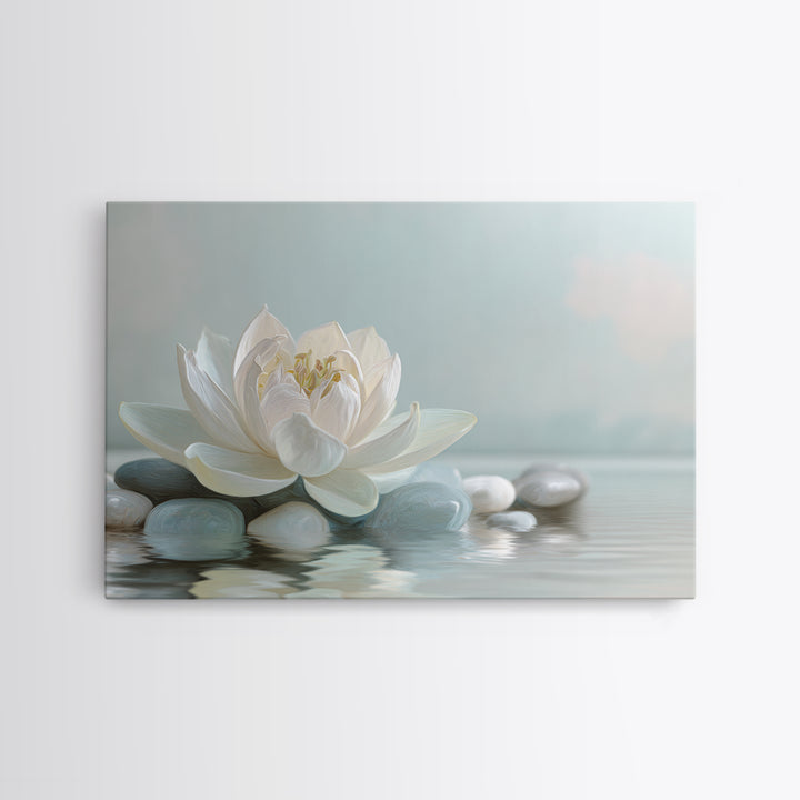 Lotus Flower Floating on Calm Water Canvas Print, Bathroom Art, Framed Wall Art, Bathroom Decor, Spa, Bathroom Art Decor, BAT-3x2-48