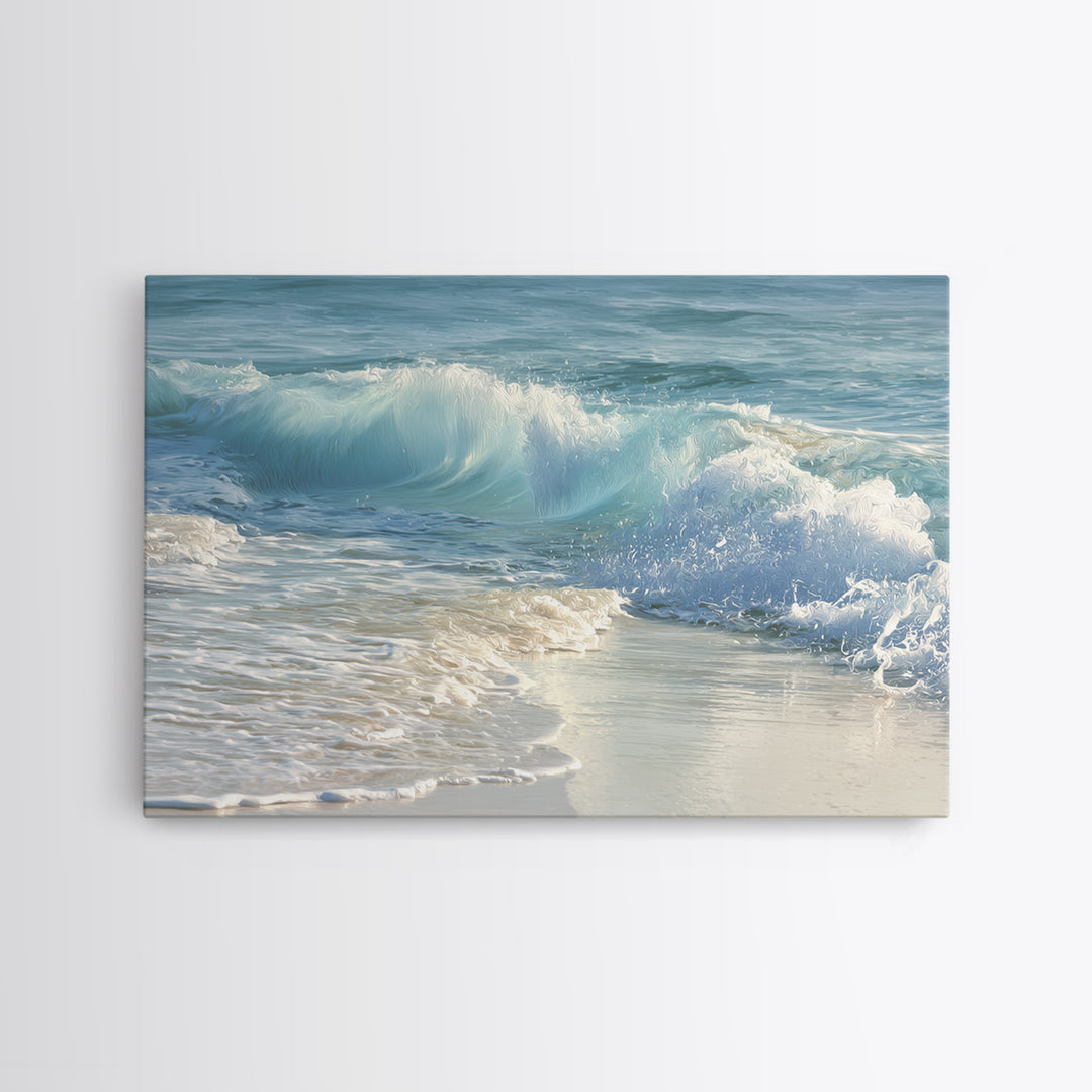 Calming Blue Ocean Wave Study Framed Canvas Print, Bathroom Art, Framed Wall Art, Bathroom Decor, Oil Painting, Spa, BAT-3x2-5