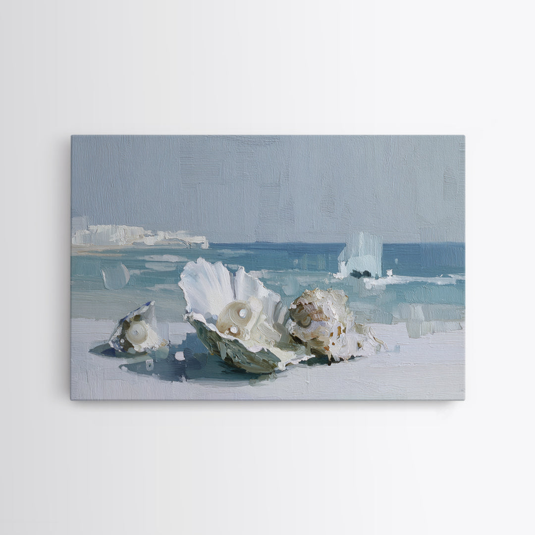 Oyster Shell Study Framed Canvas Print, Bathroom Art, Bathroom Decor, Oil Painting, Spa, Bathroom Accessories, Modern Art, BAT-3x2-50
