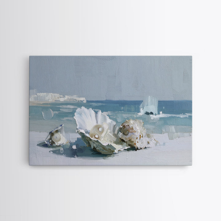 Oyster Shell Study Framed Canvas Print, Bathroom Art, Bathroom Decor, Oil Painting, Spa, Bathroom Accessories, Modern Art, BAT-3x2-50