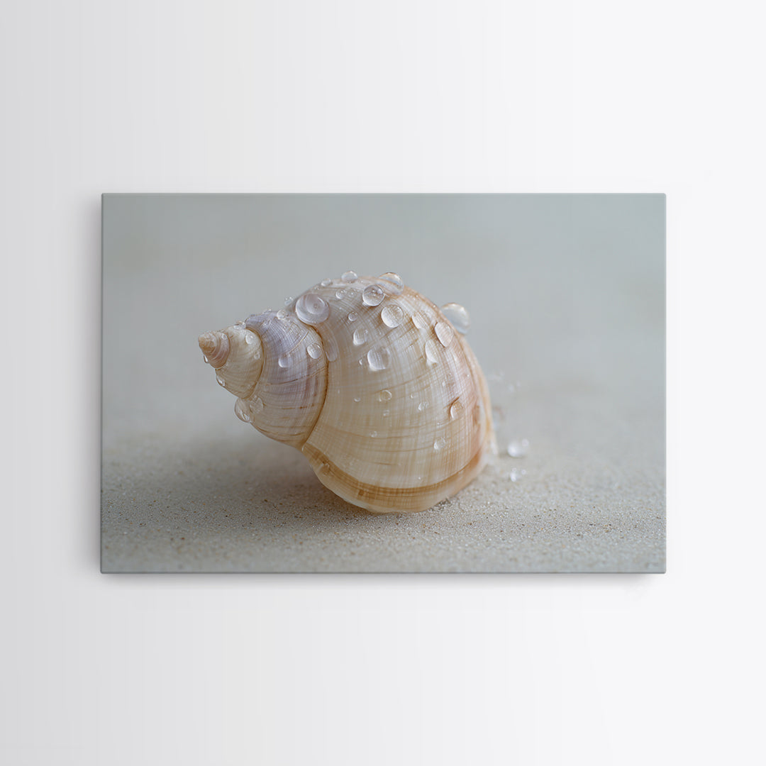 Minimal Seashell Still Life on Pale Sand Framed Canvas Print, Bathroom Art, Boho Decor, Bathroom Decor, Oil Painting, Spa, BAT-3x2-55