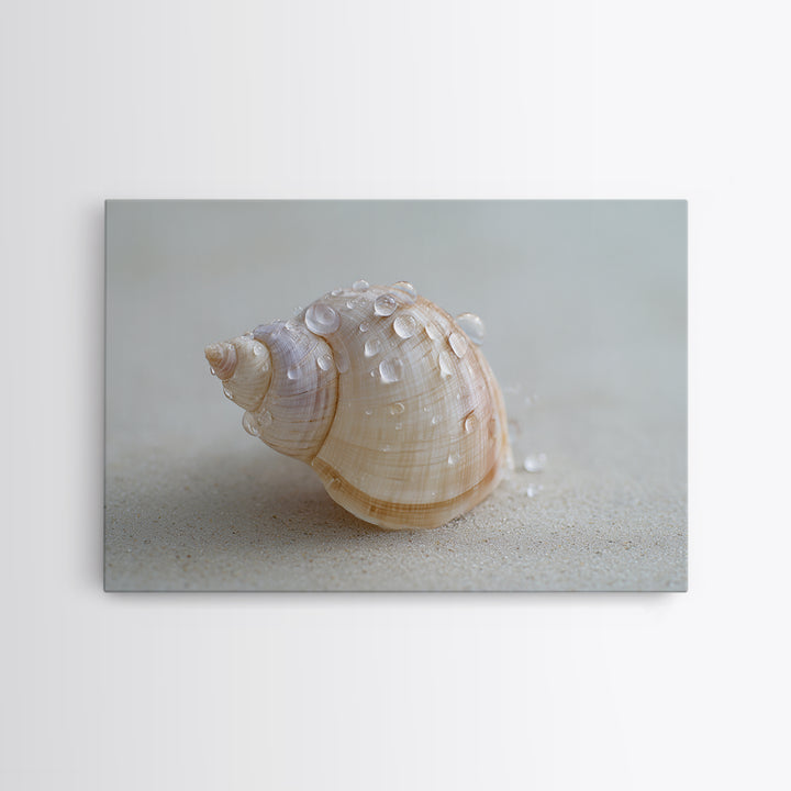 Minimal Seashell Still Life on Pale Sand Framed Canvas Print, Bathroom Art, Boho Decor, Bathroom Decor, Oil Painting, Spa, BAT-3x2-55