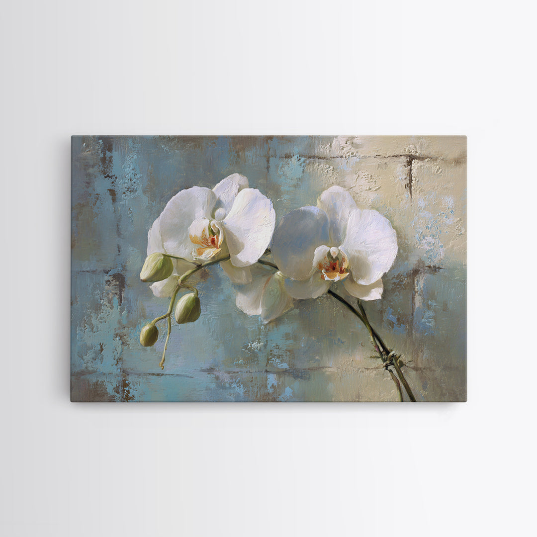 White Orchid on Warm Stone Background Canvas Print, Bathroom Art, Modern Wall Art, Bathroom Decor, Fine Art, Spa, Wall Decor, BAT-3x2-56
