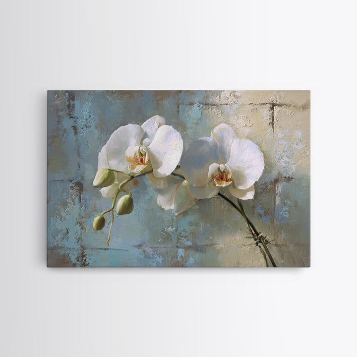 White Orchid on Warm Stone Background Canvas Print, Bathroom Art, Modern Wall Art, Bathroom Decor, Fine Art, Spa, Wall Decor, BAT-3x2-56