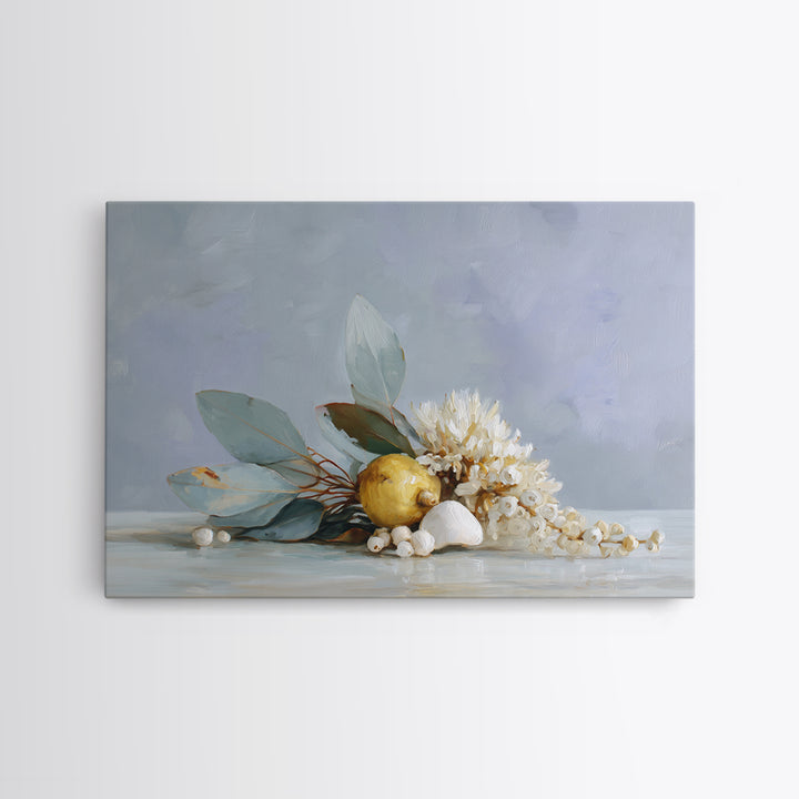 Lemon and Botanical Still Life Canvas Print, Bathroom Art, Framed Wall Art, Bathroom Decor, Watercolor Art, Spa, BAT-3x2-58