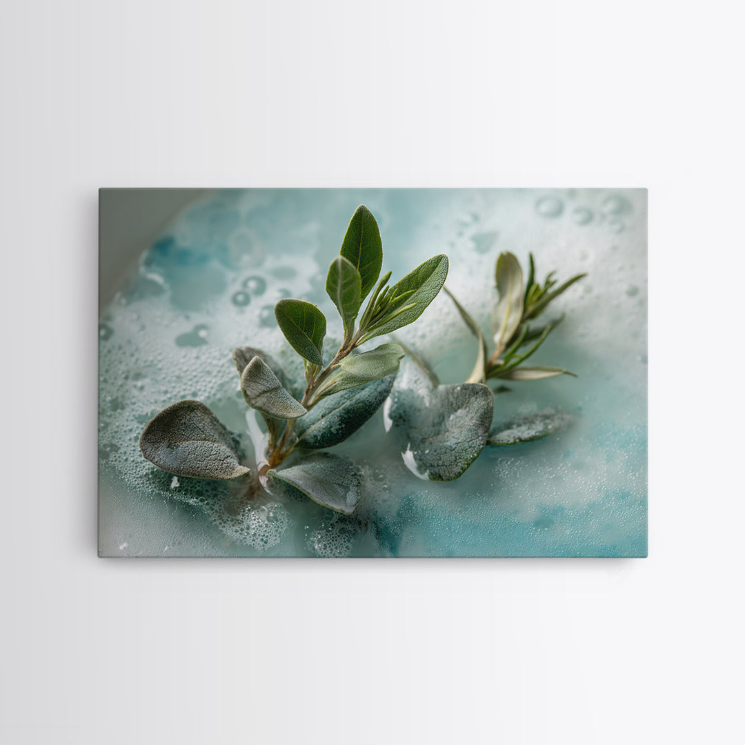 Botanical Bath Herb Arrangement Framed Canvas Print, Bathroom Art, Dopamine Decor, Bathroom Decor, Fine Art, Spa, Halloween Art, BAT-3x2-69