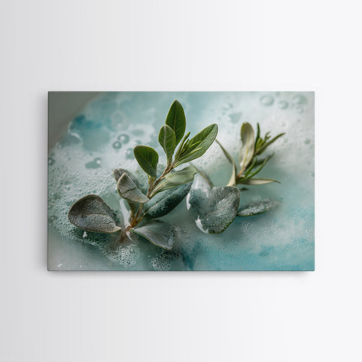 Botanical Bath Herb Arrangement Framed Canvas Print, Bathroom Art, Dopamine Decor, Bathroom Decor, Fine Art, Spa, Halloween Art, BAT-3x2-69