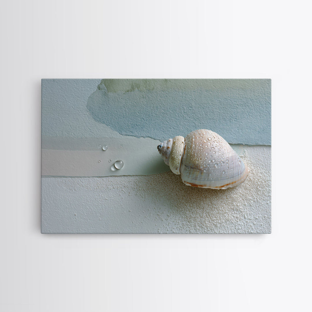 Minimal Seashell Still Life on Pale Sand Framed Canvas Print, Bathroom Art, Statement Artwork, Bathroom Decor, Abstract Art, BAT-3x2-7