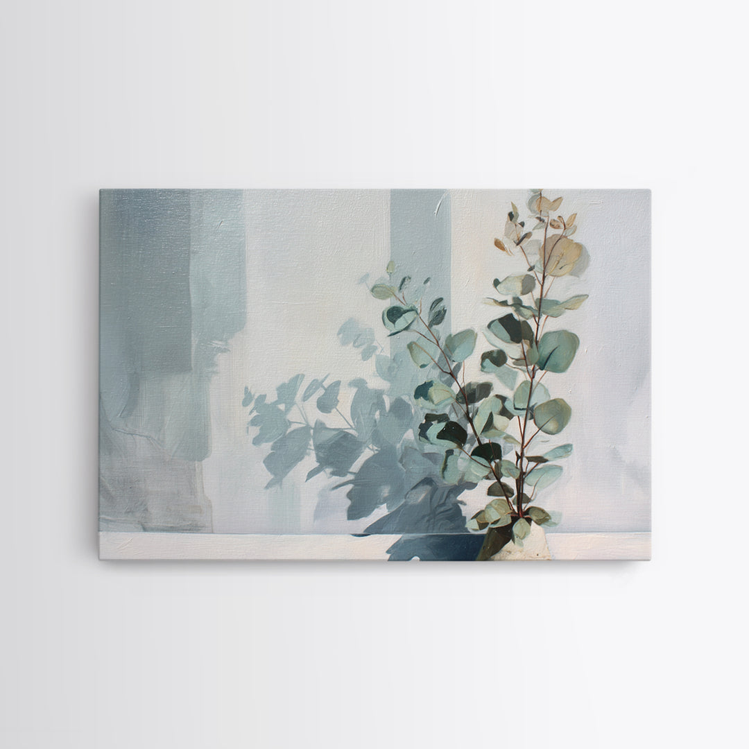 Sunlit Window Plant Shadow on Plaster Framed Canvas Print, Bathroom Art, Bathroom Wall Art, Bathroom Decor, Fine Art, Spa, BAT-3x2-70