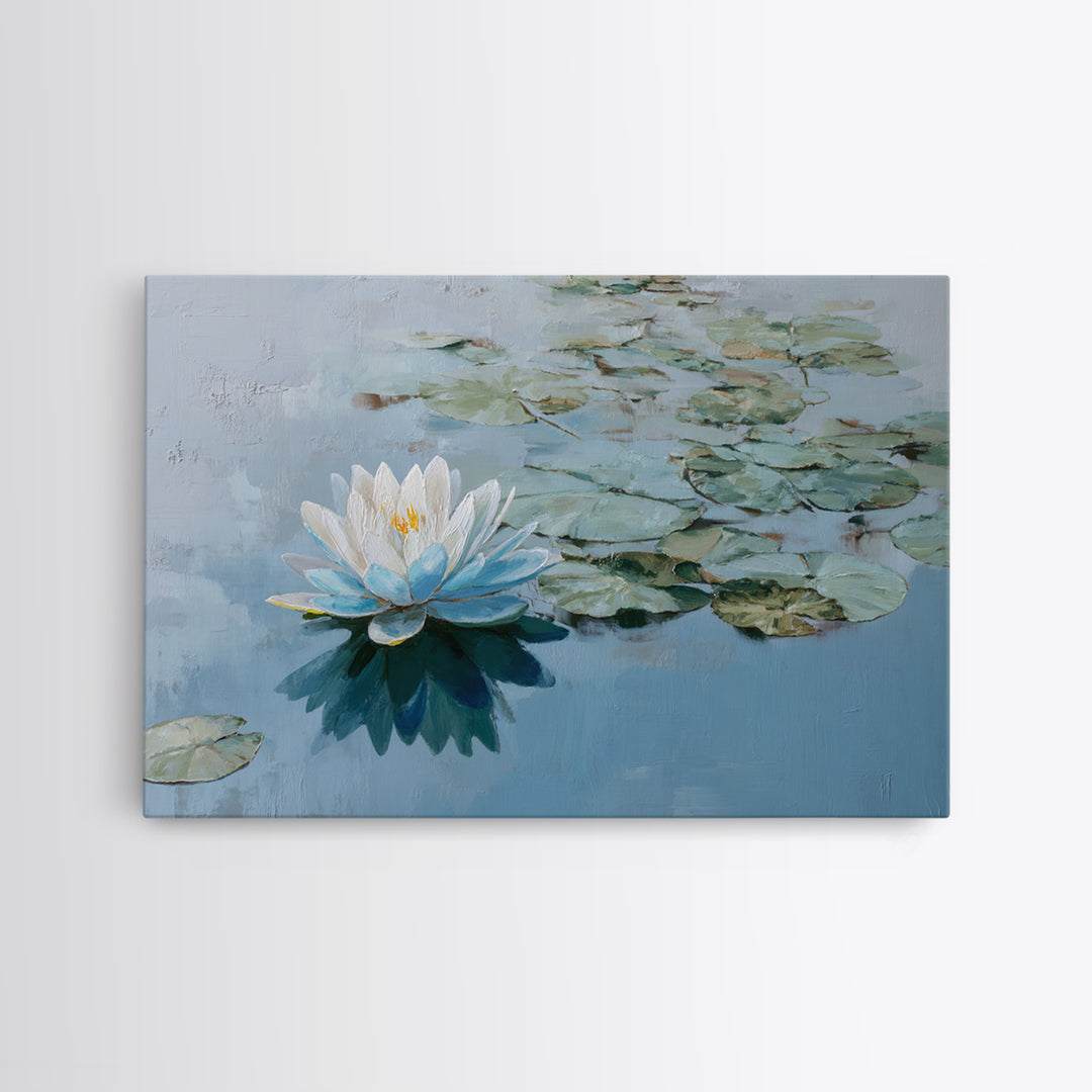 Lotus Flower Floating on Calm Water Canvas Print, Bathroom Art, Modern Art, Bathroom Decor, Watercolor Art, Spa, BAT-3x2-72