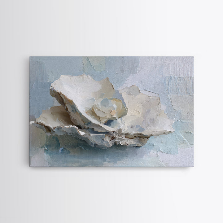 Oyster Shell Study Framed Canvas Print, Bathroom Art, Bathroom Decor, Oil Painting, Spa, Bathroom Accessories, Modern Art, BAT-3x2-74