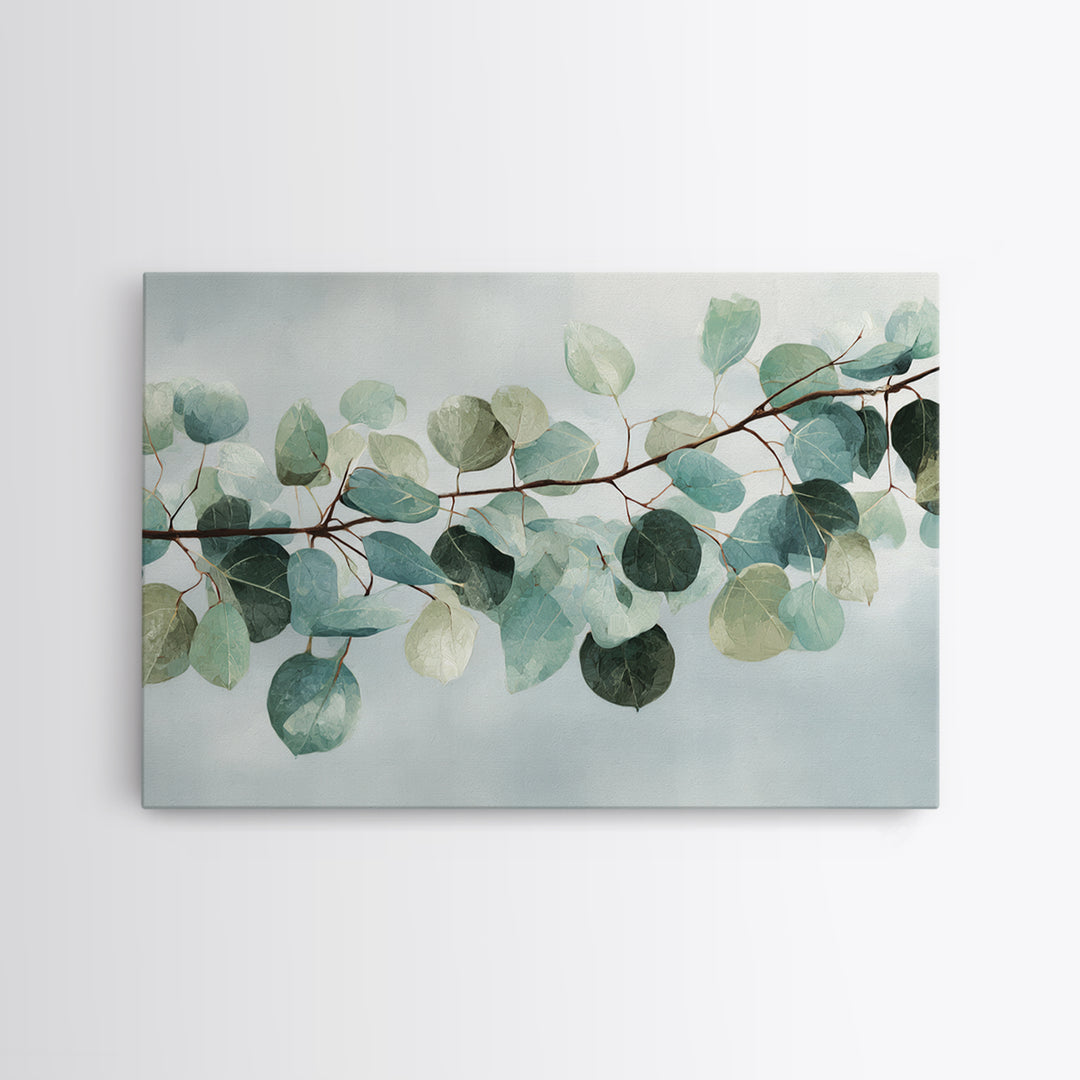 Spa Eucalyptus Branch Framed Canvas Print, Bathroom Art, Bathroom Prints, Bathroom Decor, Watercolor Art, Spa, Trendy Wall Art, BAT-3x2-78