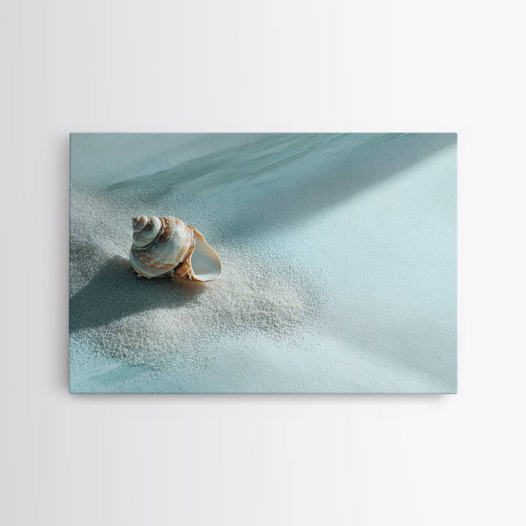 Minimal Seashell Still Life on Pale Sand Framed Canvas Print, Bathroom Art, Digital Print, Bathroom Decor, Watercolor Art, Spa, BAT-3x2-79