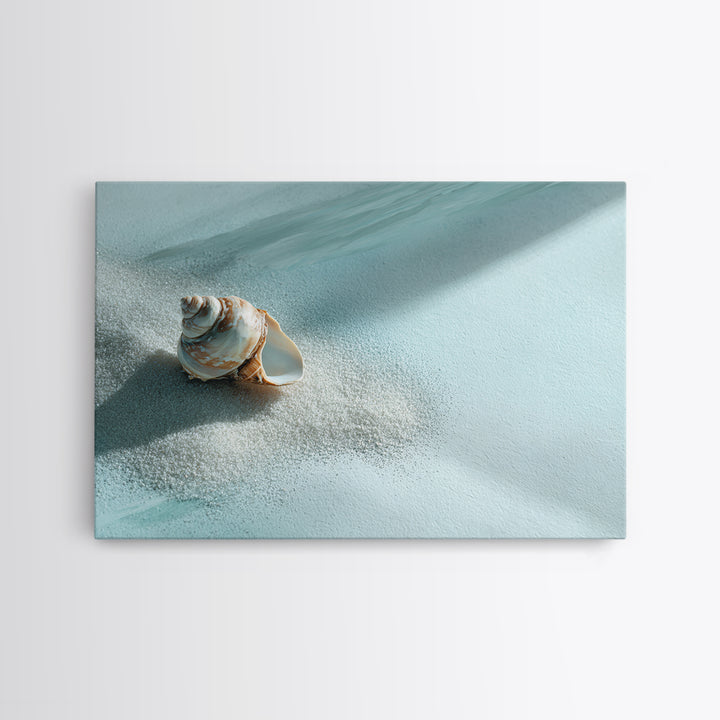 Minimal Seashell Still Life on Pale Sand Framed Canvas Print, Bathroom Art, Digital Print, Bathroom Decor, Watercolor Art, Spa, BAT-3x2-79