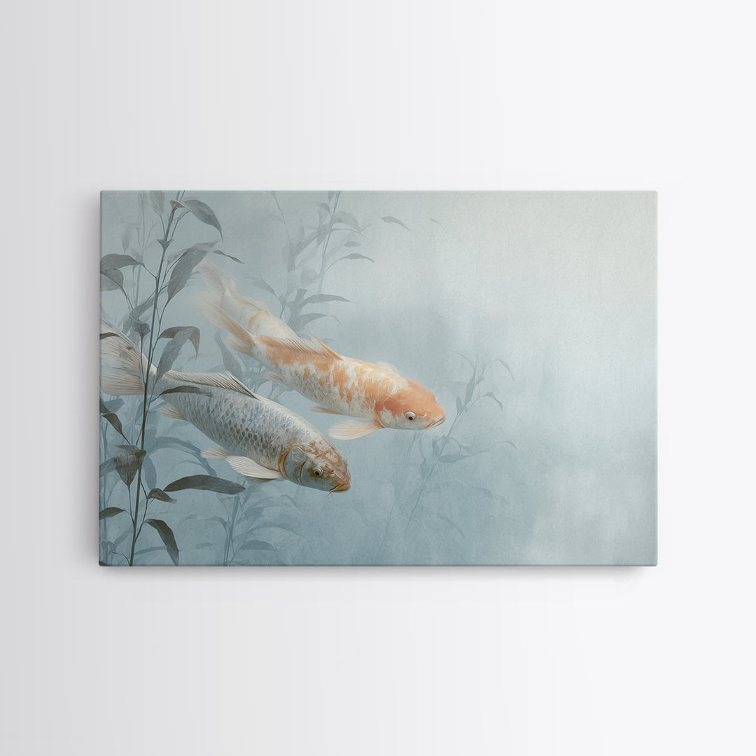 Minimal Koi Fish Swimming Through Clear Water Canvas Print, Bathroom Art, Bathroom Wallpaper, Bathroom Decor, Fine Art, Spa, BAT-3x2-84
