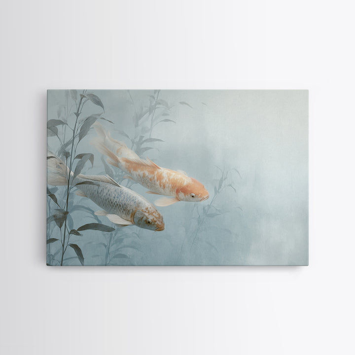 Minimal Koi Fish Swimming Through Clear Water Canvas Print, Bathroom Art, Bathroom Wallpaper, Bathroom Decor, Fine Art, Spa, BAT-3x2-84