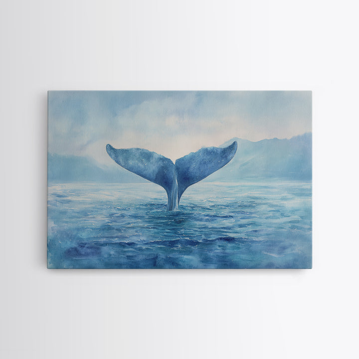Watercolor Whale Tail Framed Canvas Print, Bathroom Art, Fine Art Print, Bathroom Decor, Fine Art, Spa, Poster, Digital Art, BAT-3x2-91