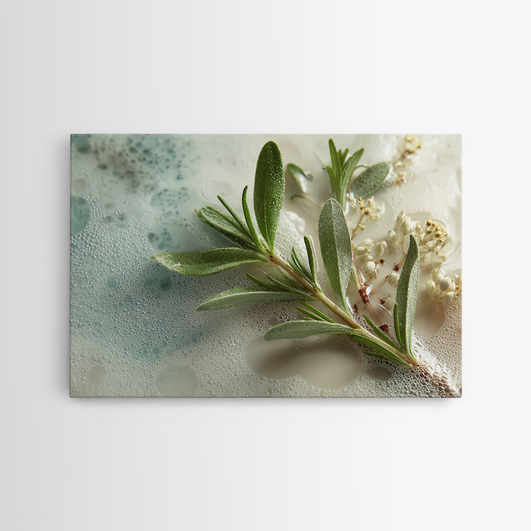 Botanical Bath Herb Arrangement Canvas Print, Bathroom Art, Retro Wall Art, Bathroom Decor, Oil Painting, Spa, Modern Decor, BAT-3x2-93