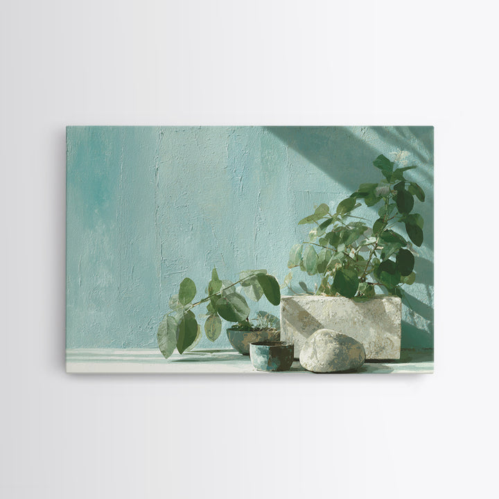 Sunlit Window Plant Shadow on Plaster Canvas Print, Bathroom Art, Bathroom Decor, Abstract Art, Spa, Funny Bathroom Art, BAT-3x2-94