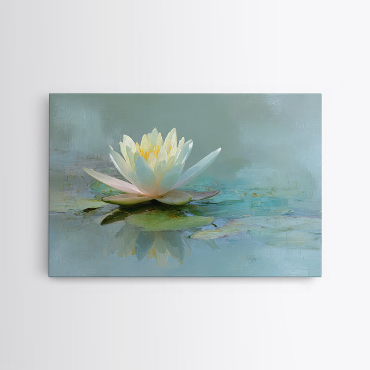 Lotus Flower Floating on Calm Water Framed Canvas Print, Bathroom Art, Trendy Wall Art, Bathroom Decor, Watercolor Art, Spa, BAT-3x2-96