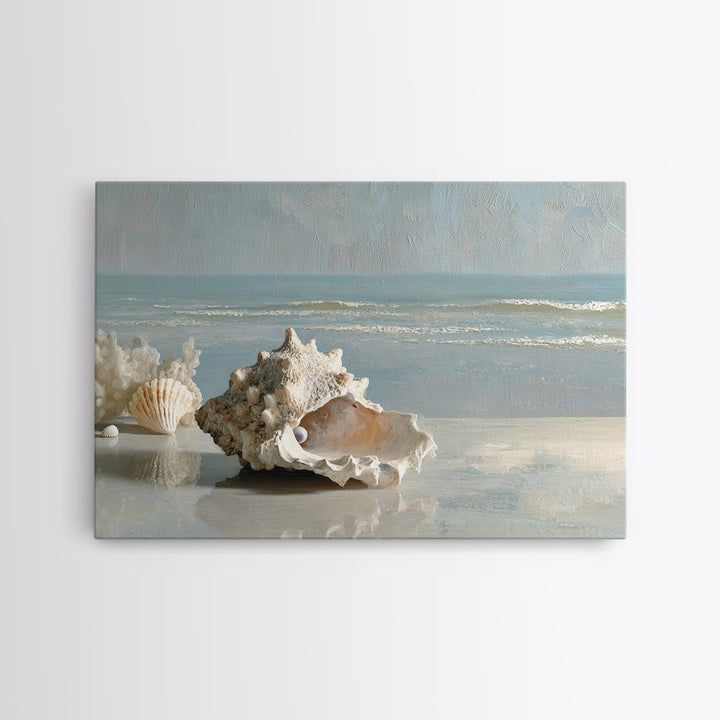 Oyster Shell Study Canvas Print, Bathroom Art, Dopamine Decor, Bathroom Decor, Fine Art, Spa, Halloween Art, Trendy Wall Art, BAT-3x2-98