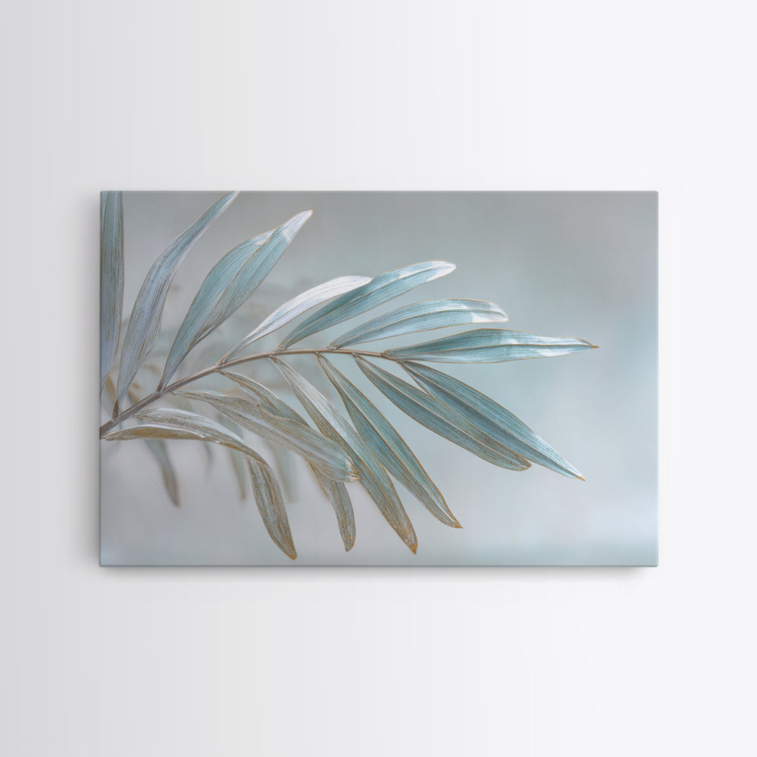 Simple Palm Frond on Off White Linen Framed Canvas Print, Bathroom Art, Gallery Decor, Bathroom Decor, Abstract Art, Spa, BAT-3x2-99