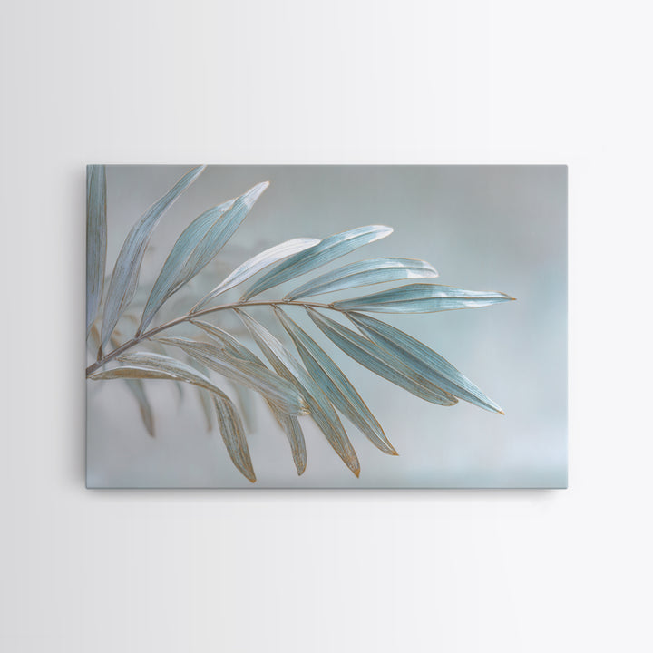 Simple Palm Frond on Off White Linen Framed Canvas Print, Bathroom Art, Gallery Decor, Bathroom Decor, Abstract Art, Spa, BAT-3x2-99