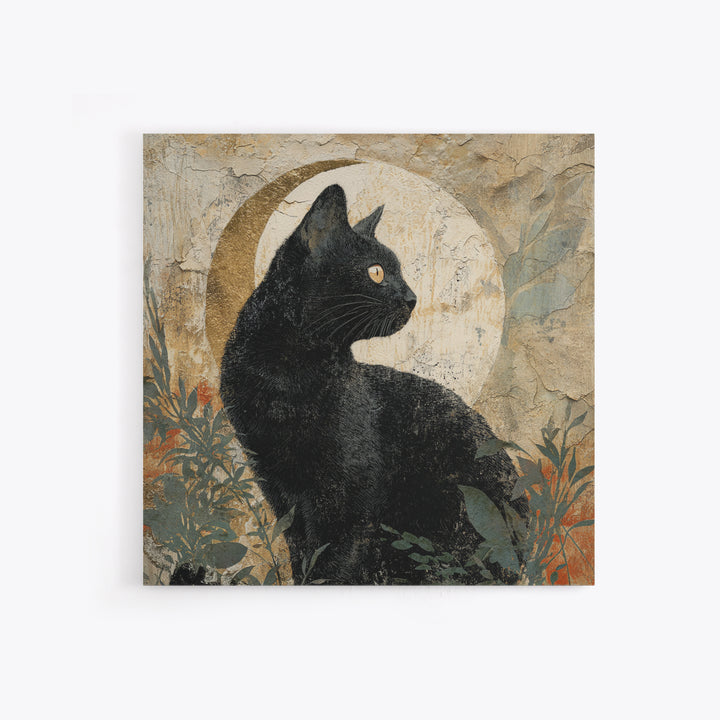 Black Cat Silhouette Framed Canvas Print, Black and White Art, Abstract Art, Living Room Decor, Watercolor Art, Monochrome, BAW-1x1-16