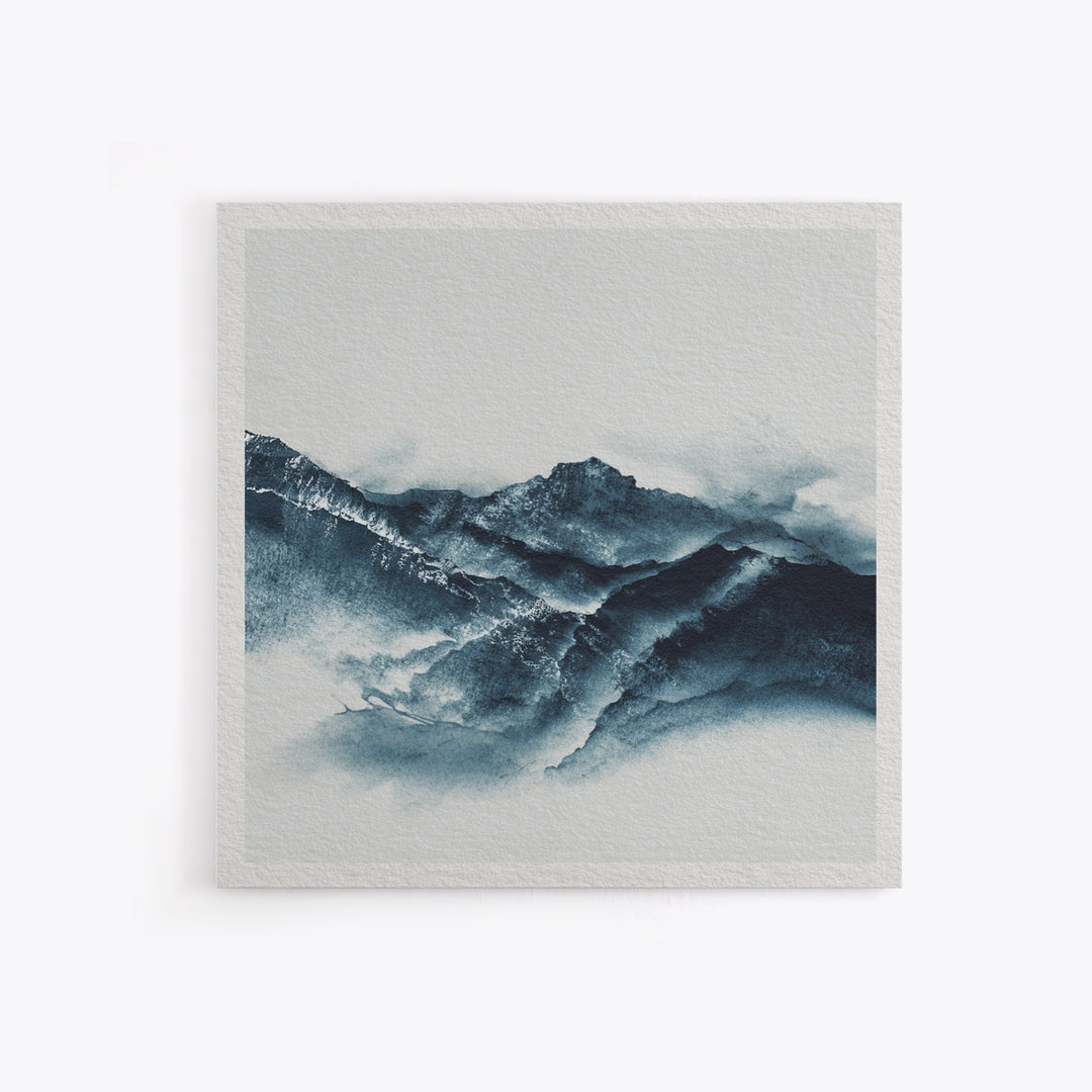 Black Ink Mountain Range Framed Canvas Print, Black and White Art, Canvas Print, Living Room Decor, Oil Painting, Monochrome, BAW-1x1-2