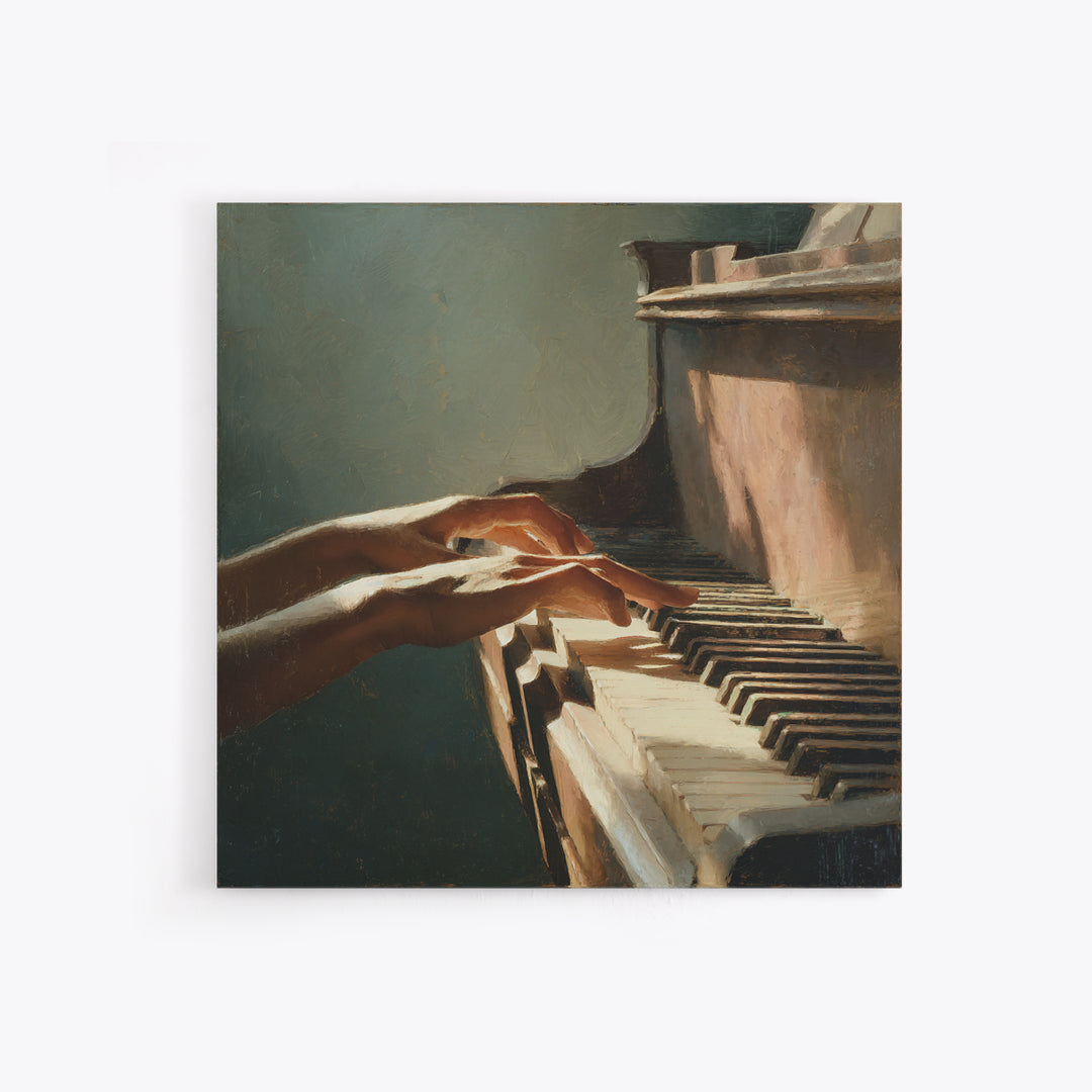 Piano Keys and Hands Canvas Print, Black and White Art, Modern Wall Art, Living Room Decor, Oil Painting, Monochrome, BAW-1x1-22