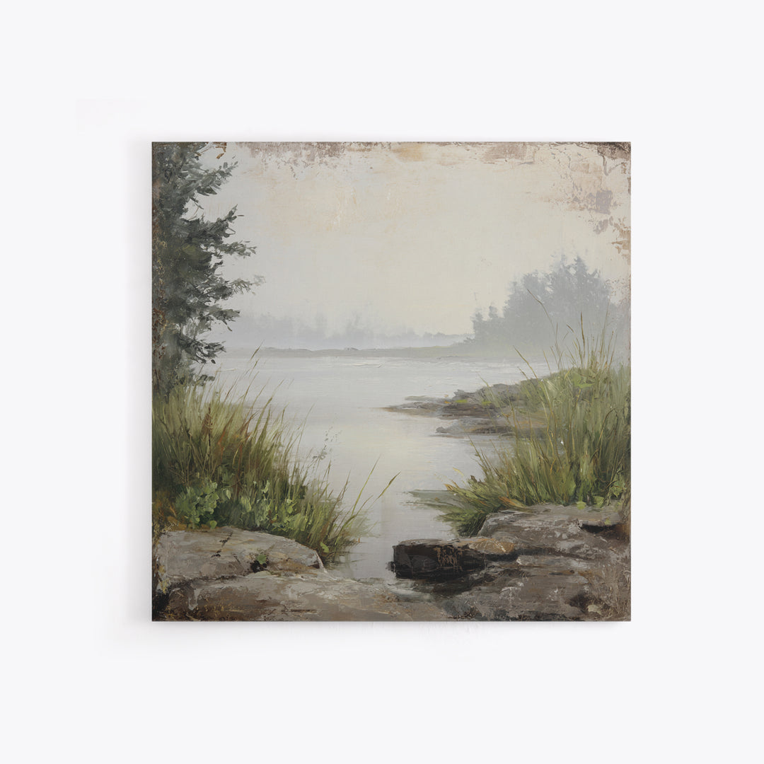 Misty Bridge Landscape Framed Canvas Print, Black and White Art, Modern Wall Art, Living Room Decor, Fine Art, Monochrome, BAW-1x1-43