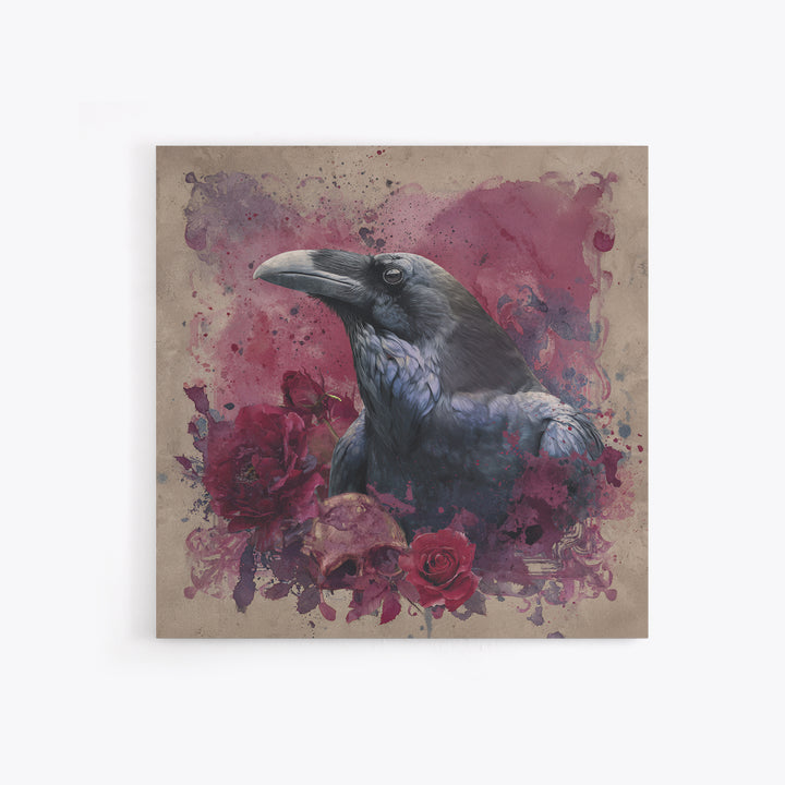 Ink Splatter Raven Composition Framed Canvas Print, Black and White Art, Printable Wall Art, Living Room Decor, Monochrome, BAW-1x1-44