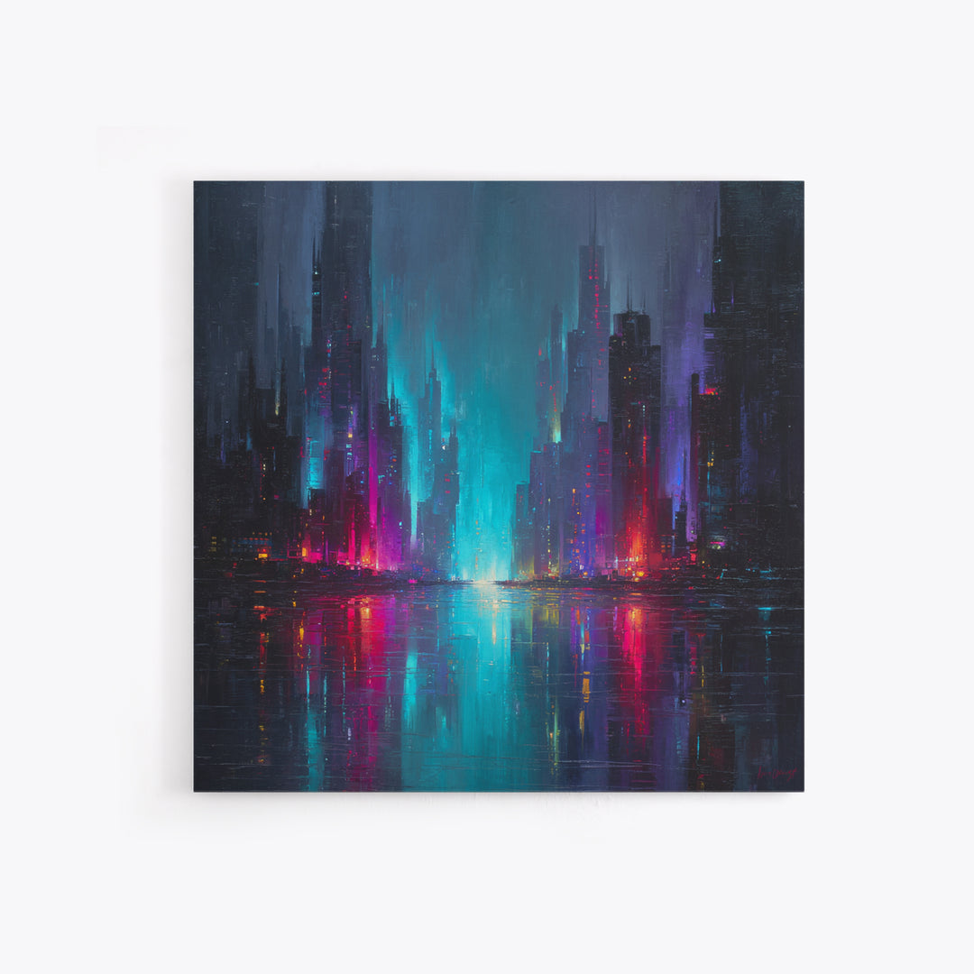 Monochrome City Skyline Reflected Canvas Print, Black and White Art, Gallery Decor, Living Room Decor, Fine Art, Monochrome, BAW-1x1-59