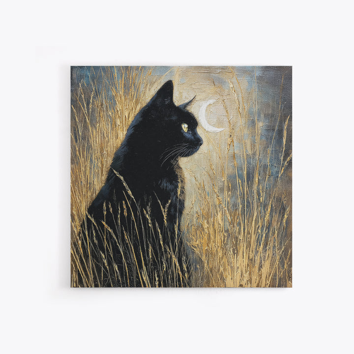 Black Cat Silhouette Framed Canvas Print, Black and White Art, Printable Art, Living Room Decor, Fine Art, Monochrome, BAW-1x1-64