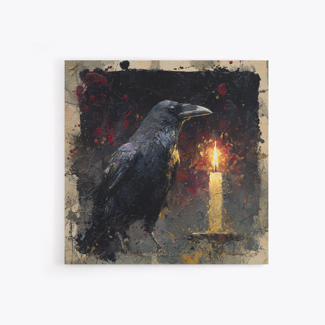 Ink Splatter Raven Composition Framed Canvas Print, Black and White Art, Canvas Print, Living Room Decor, Fine Art, Monochrome, BAW-1x1-68