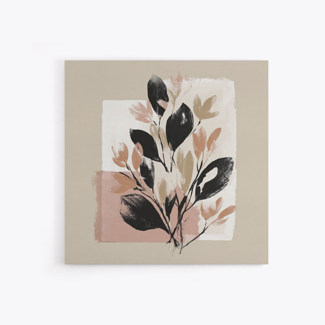 Minimal Botanical Branch Framed Canvas Print, Black and White Art, Statement Artwork, Living Room Decor, Fine Art, Monochrome, BAW-1x1-78
