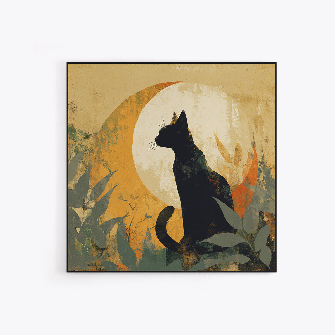 Black Cat Silhouette Framed Canvas Print, Black and White Art, Minimalist Decor, Living Room Decor, Fine Art, Monochrome, BAW-1x1-88