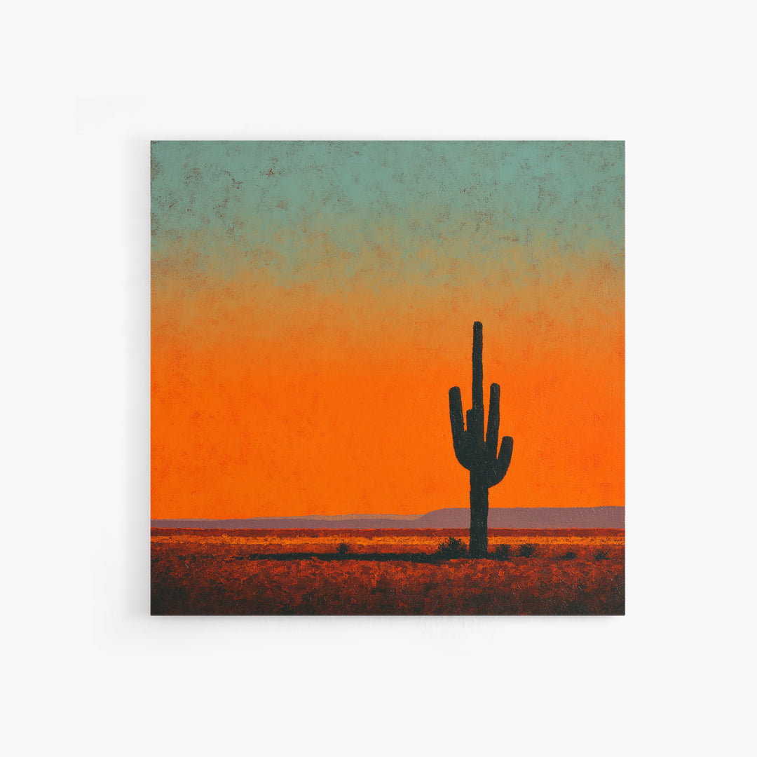 Monochrome Desert Cactus Silhouette Framed Canvas Print, Black and White Art, Wall Art, Living Room Decor, Fine Art, Monochrome, BAW-1x1-93
