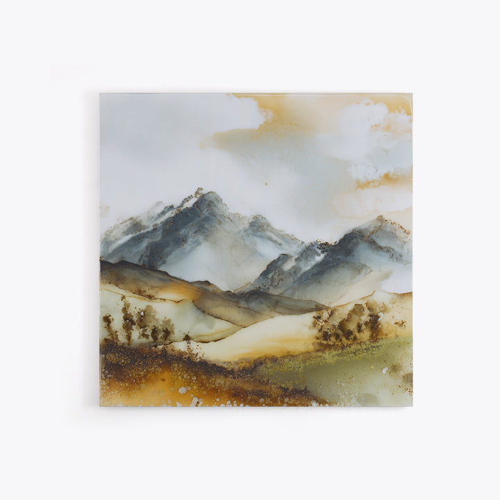 Black Ink Mountain Range Canvas Print, Black and White Art, Textured Painting, Living Room Decor, Watercolor Art, Monochrome, BAW-1x1-98