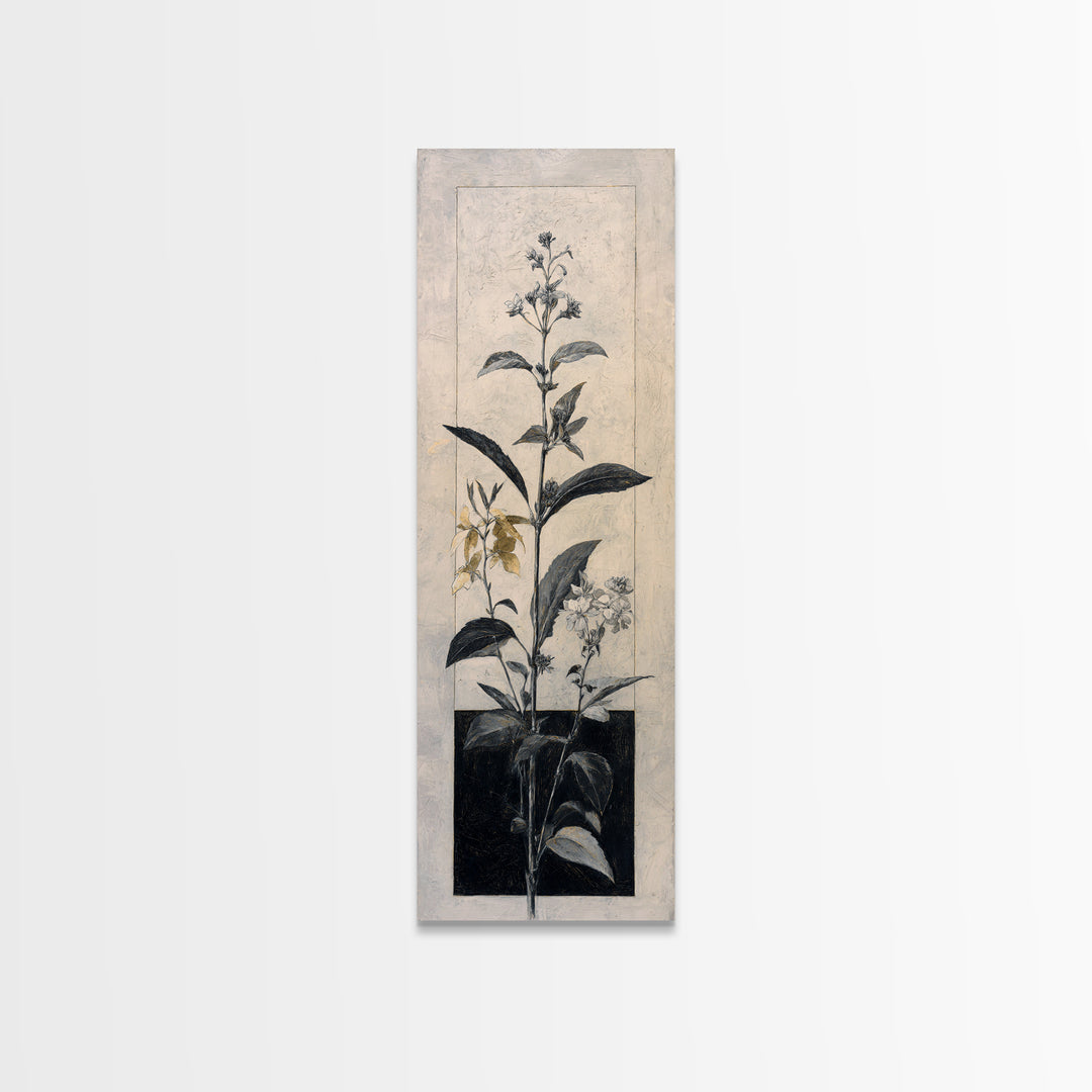 Black and White Botanical Specimen Plate Canvas Print, Black and White Art, Wood Wall Art, Living Room Decor, Monochrome, BAW-1x3-11