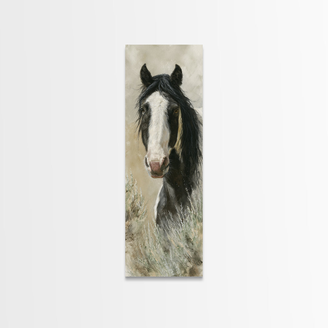 Black and White Wild Horse Portrait Canvas Print, Black and White Art, Art, Living Room Decor, Monochrome, Original Art, BAW-1x3-17
