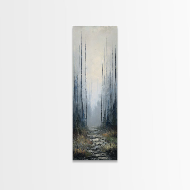 Moody Foggy Forest Framed Canvas Print, Black and White Art, Gothic Decor, Living Room Decor, Oil Painting, Monochrome, BAW-1x3-19